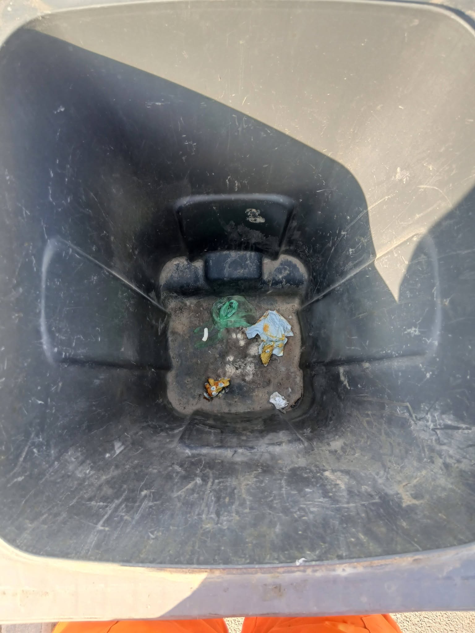 Dirty wheelie bin interior before cleaning
