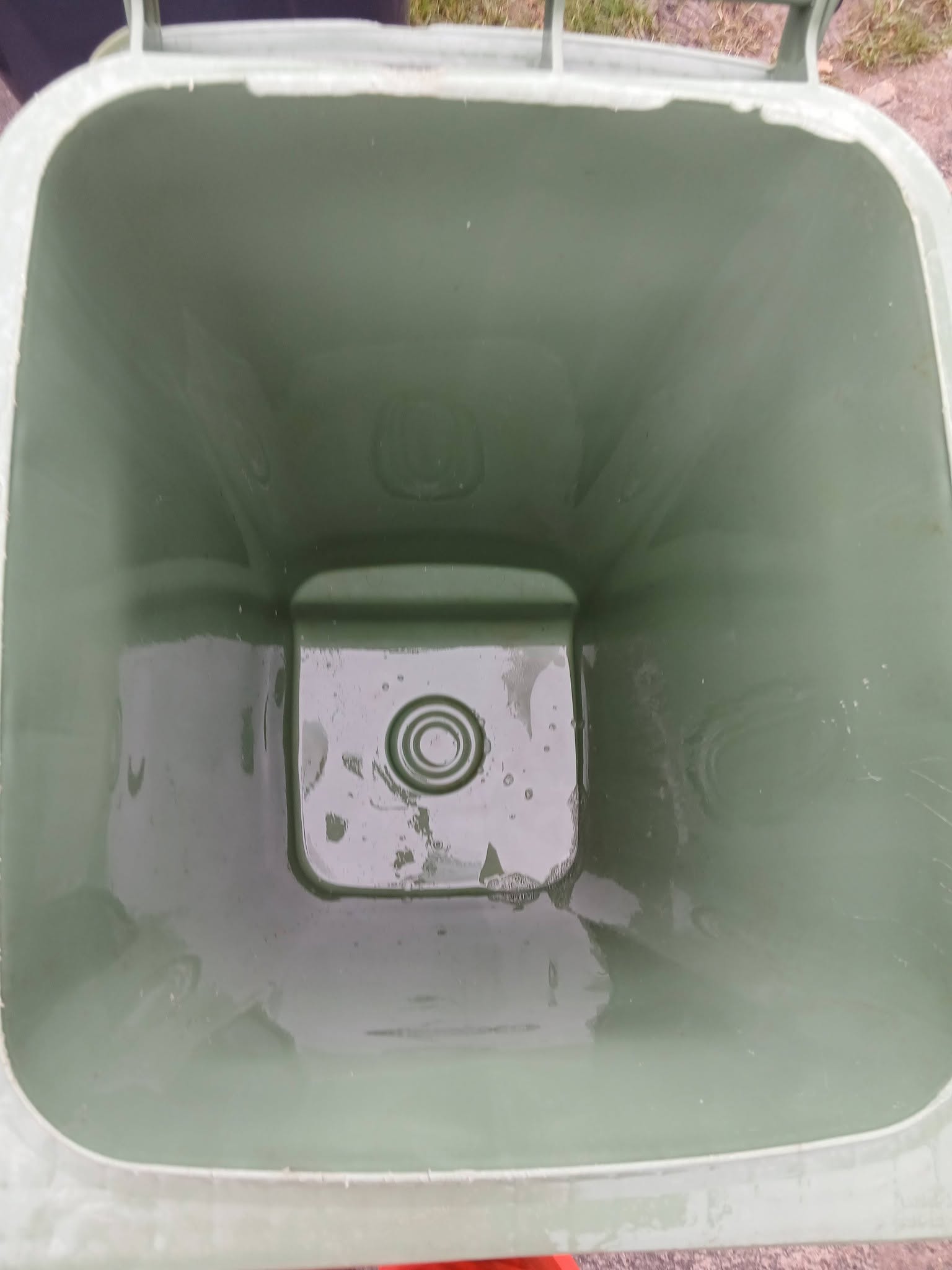 Same green garden waste bin interior, clean after cleaning